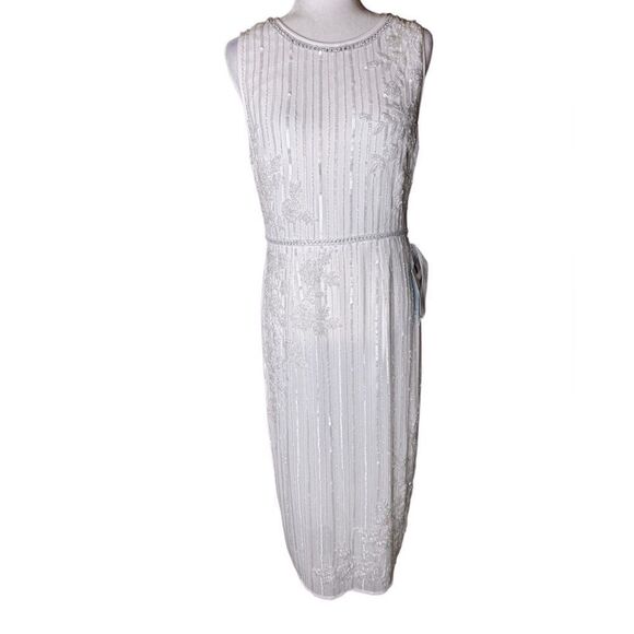 NWT MACDUGGAL White Striped Floral Embellished Sleeveless Midi Dress size 8 🤍 - Picture 5 of 15